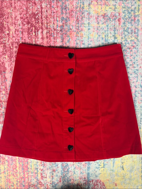 Lazy Oaf Dresses & Skirts - Lazy Oaf Red Mini Skirt with Black Heart Buttons